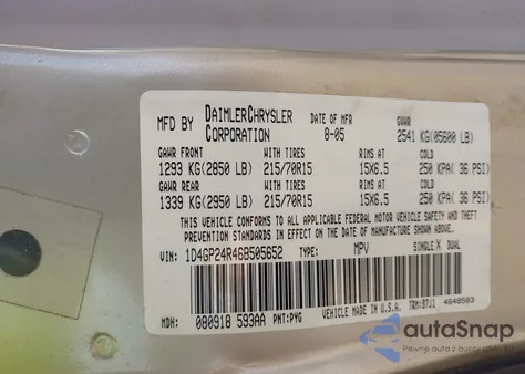 2006 Dodge Grand Caravan Se from USA, damaged, VIN 1D4GP24R46B505652